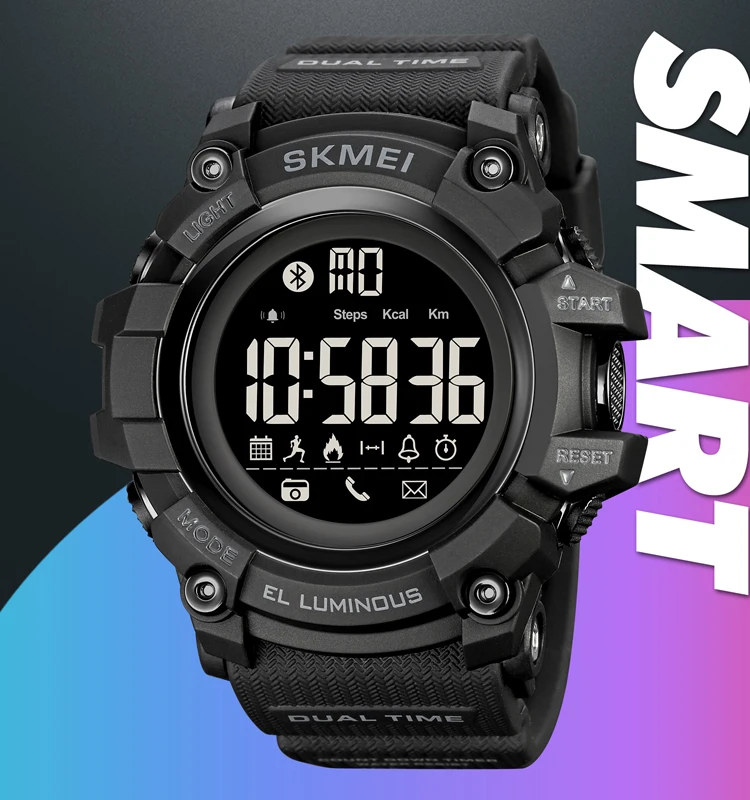 SKMEI 2053 fashion super black mens smart watch latest Silicone band bluetooth step counting running sports watch supplier
