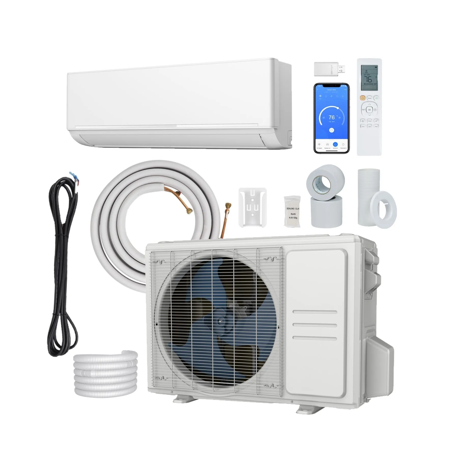 Тепловой насос от 9000 до 18000 Btu мини-инвертор для кондиционирования воздуха умный безканальный кондиционер Электрический источник постоянного тока 15 комнатный