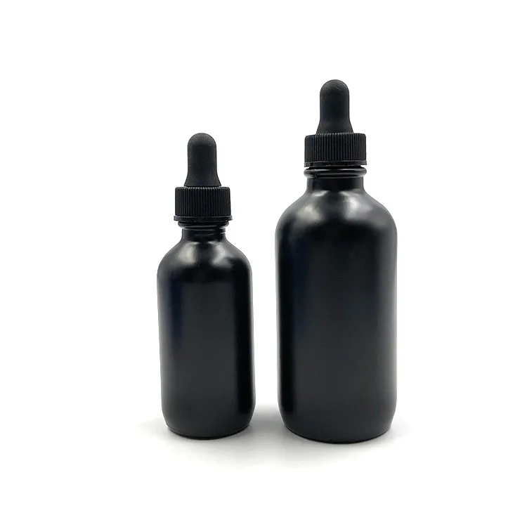 Matte frosted black glass dropper bottle 4 Oz essential oil bottles 120 ml Boston Round Dropper Bottle