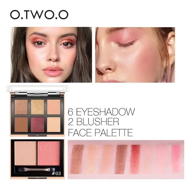 O.TWO.O Eyeshadow Palette Blush Powder 2 Color Pearly Matte Eyeshadow Ultra Fine Powder Nude Makeup Natural 2 in 1 6 Color + Dry