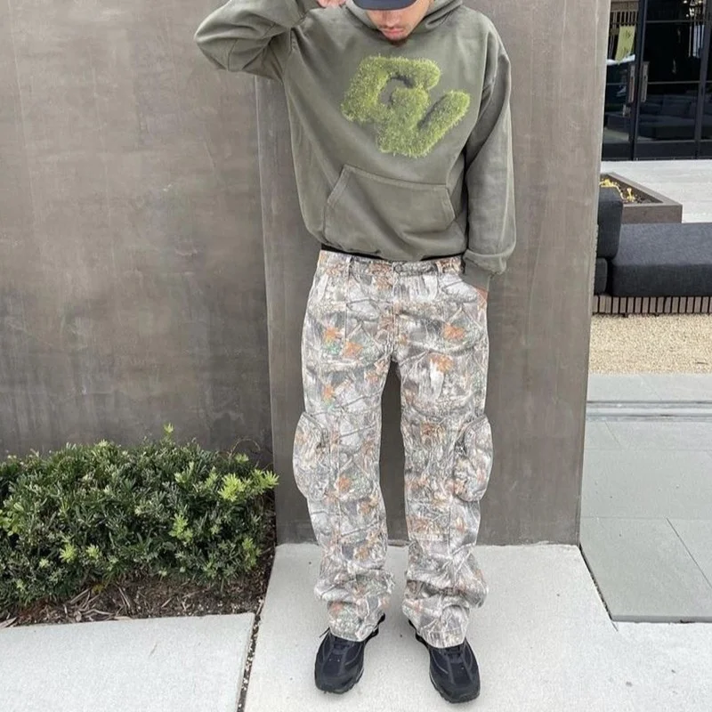 Customized 100% Cotton High Quality Men Custom Hunting Camo Stacked Parachute Carpenter Cargo Pants