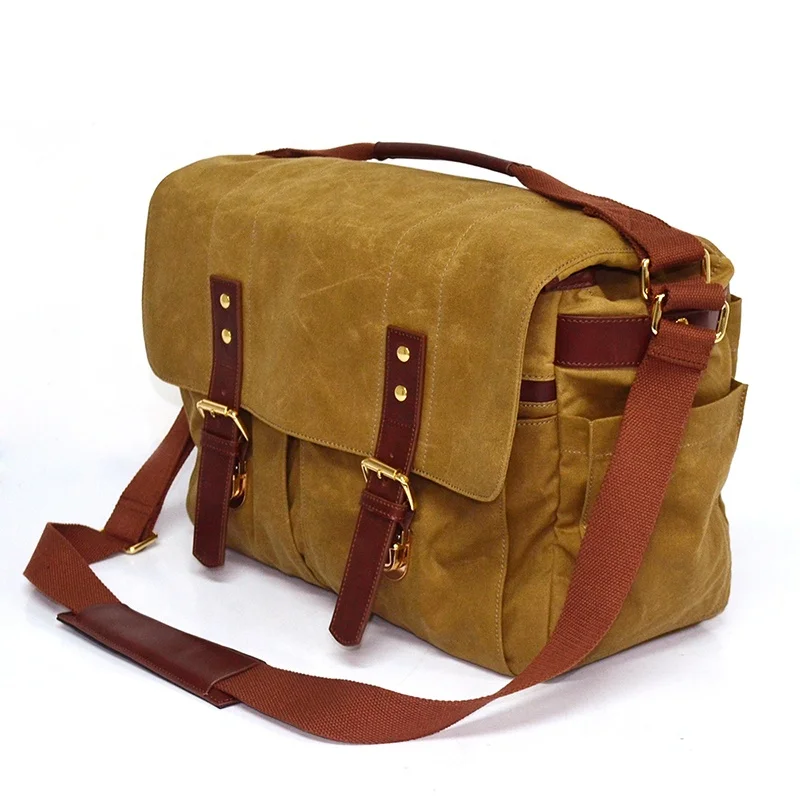 Designer Custom Men Waterproof Digital Gear Video Dslr Messenger Bags Waxed Canvas Crossbody Camera Bag for Photography