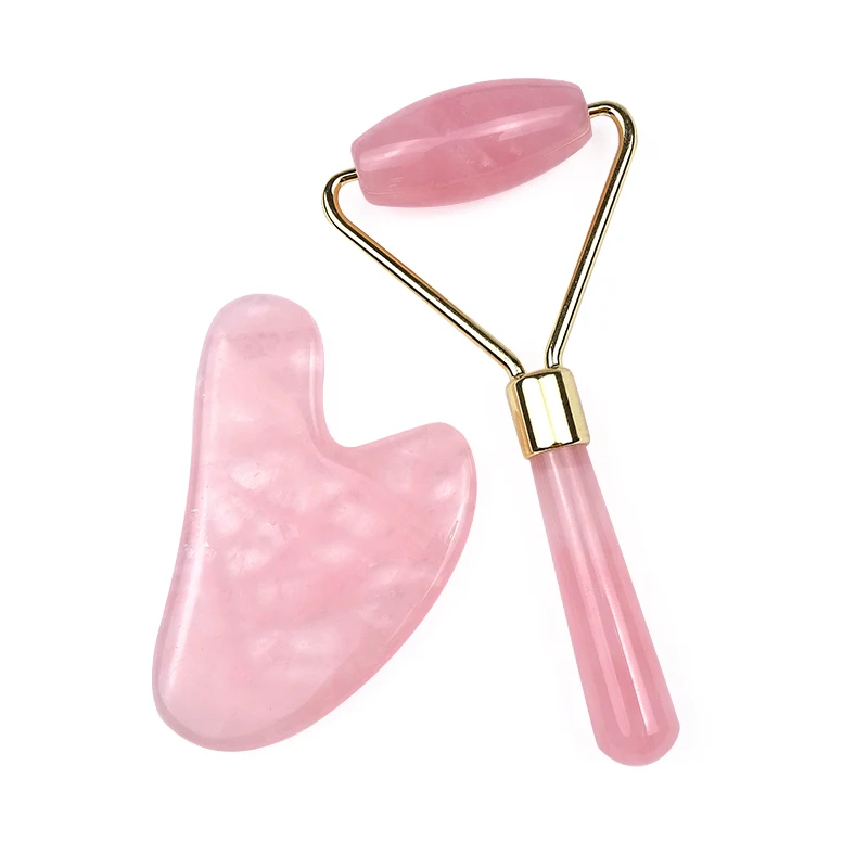 
100% Jade Body massage guasha rose quartz facial Massage Roller Pink stone crystal Jade Roller guasha set 