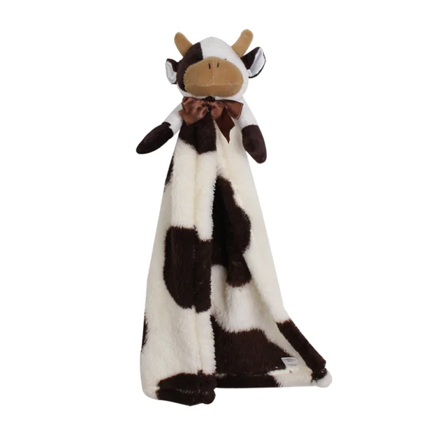 Wholesale Animal Snuggler Lovey Neutral Cow Security Blanket with Stuffed Animal for Kids, Babies, Boys, Girls, Gender