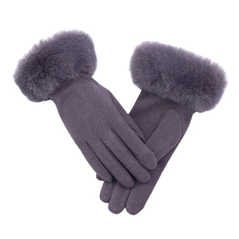 Custom Factory Winter Warm Faux Fleece Cuff Gloves With Velvet Reinforced Suede Imitation Rabbit Fur Gloves