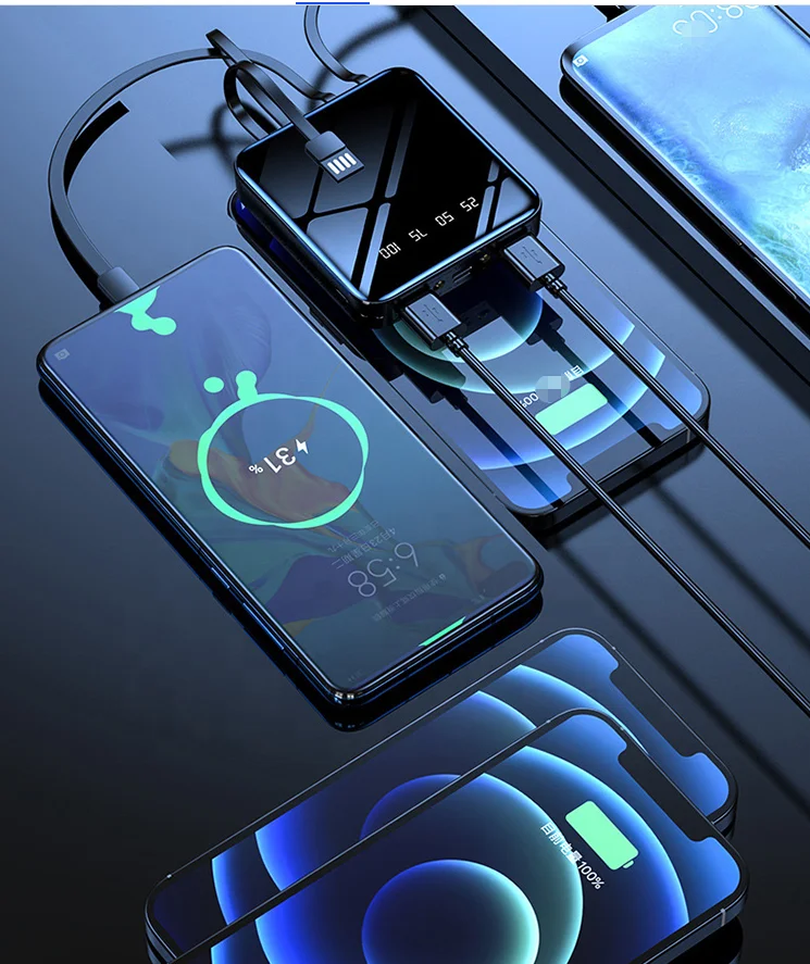 mirror power bank with flashlight led 10000 mah powerbank mini pawar bank battery 20000 mah 3 in 1 power bank with cables