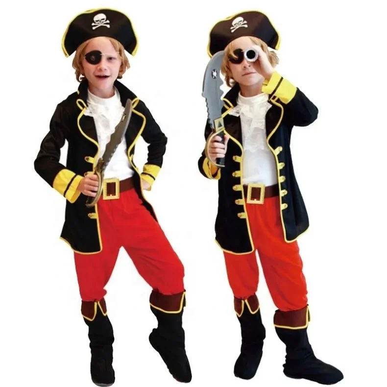 New Halloween Costumes Kids Boys Pirate Captain Jack Cosplay Costume Children set for Christmas New Year Purim Pirate Clothes