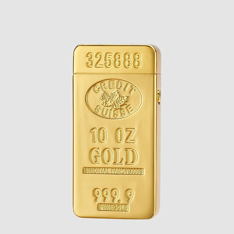 Wholesale Electronic Single ARC Lighter CUSTOM LOGO USB Charging golden brick tobacco bullion windproof cigarette lighters