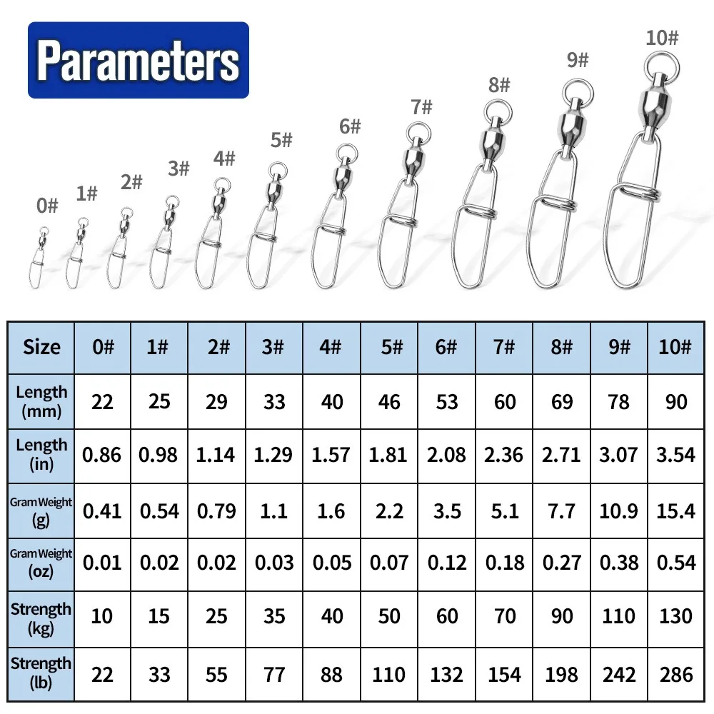 Stainless Steel Fishing Snap Connector 0#-10# Pin Bearing Rolling Swivel Snap Fishing Tackle Accessories