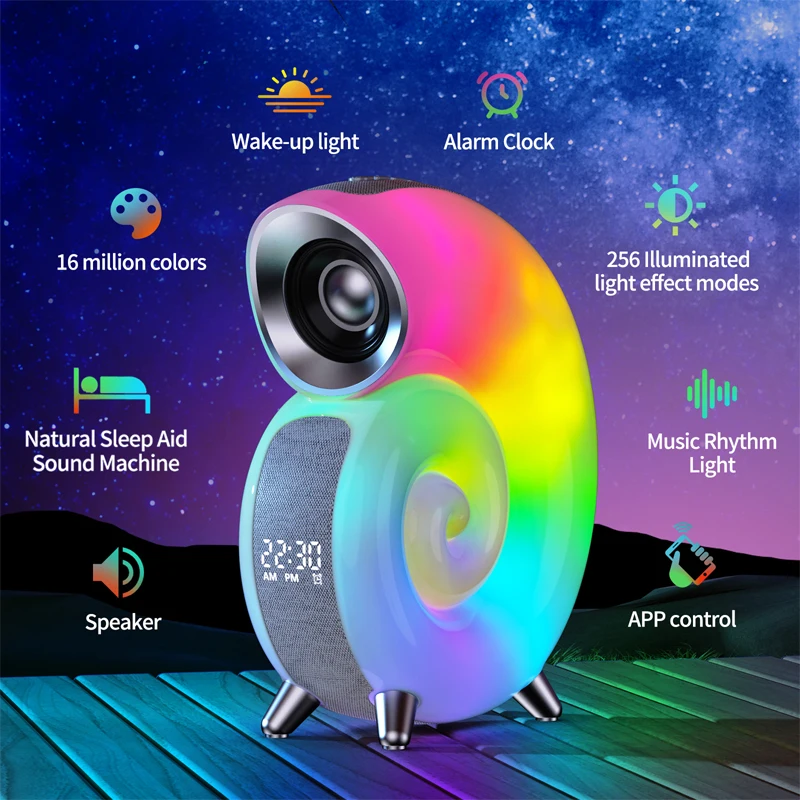 Conch shaped Smart Led Atmosphere Light Alarm Clock For Kids Adult With APP Control Desk Clock Wake Up Light
