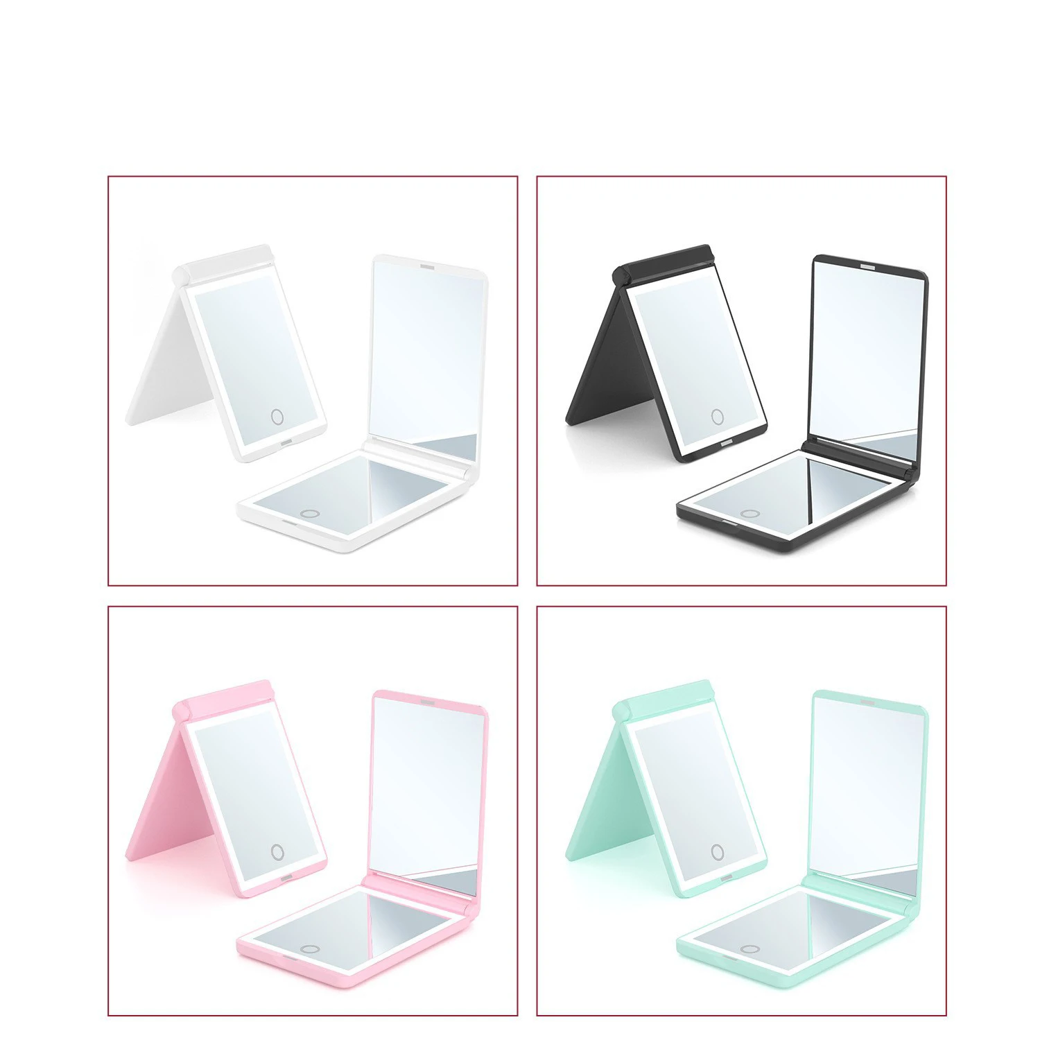 LED Makeup Battery Model 2 Times Magnification Double-Sided Mirror Portable Handheld Folding Cosmetic Mirror with 8 Lamp Beads