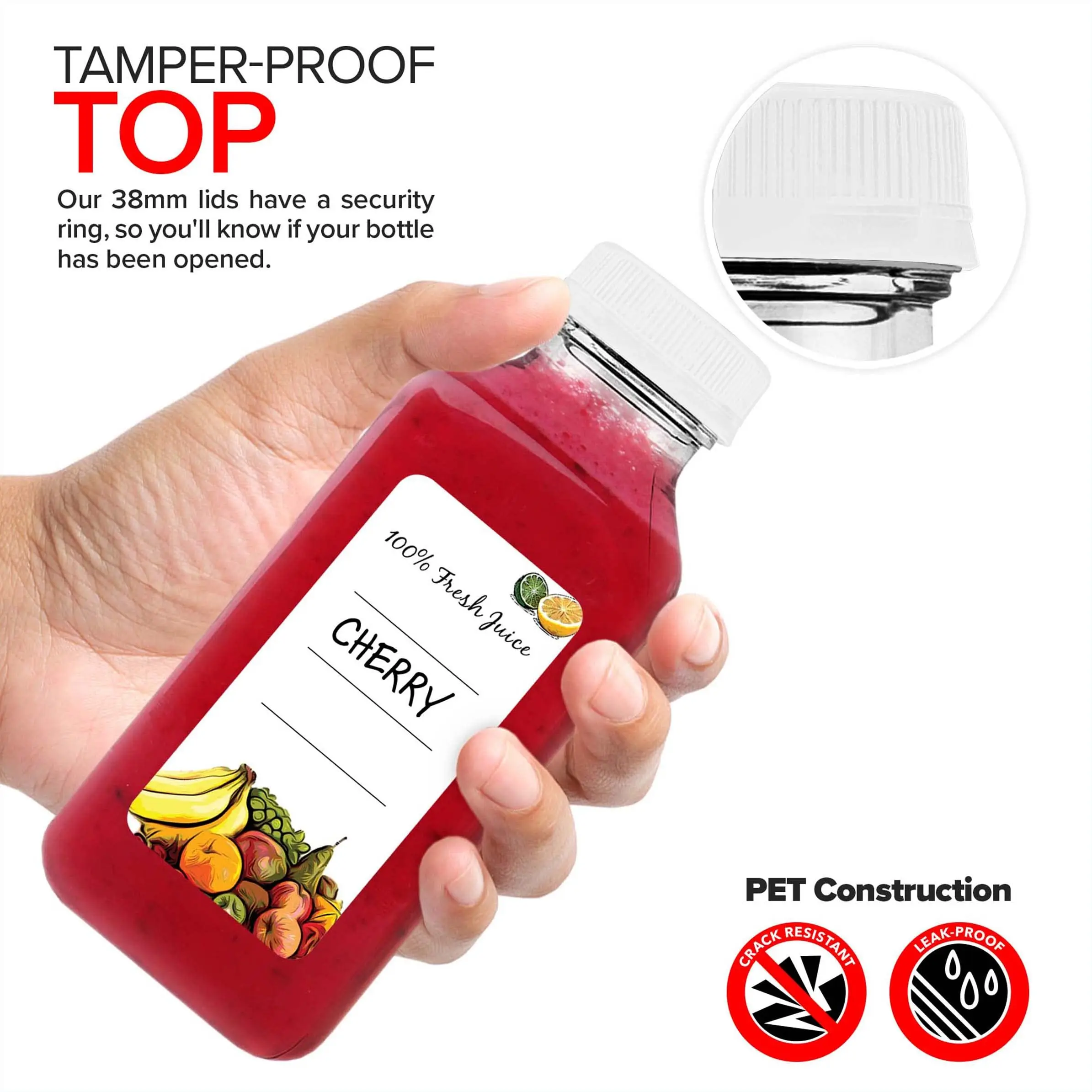 2 oz 6 oz 8 oz 10 oz 12 oz 16 oz clear beverage PET  plastic bottle cold pressed juice bottles with tamper proof cap