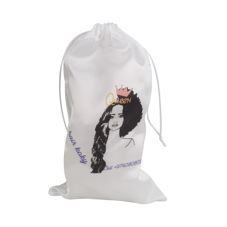 Your company logo name printing human hair packaging satin bag , gift packing shipping bag