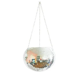 Disco Ball Planter,ball shape hanging flower pots Basket with Metal Macrame Rope Hanging Drainage