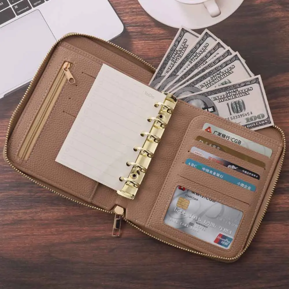 Hongbo New Best Selling Genuine Pebble Grain Leather A7 Cash Binder Envelope with Chains Available as Leather Document Holder