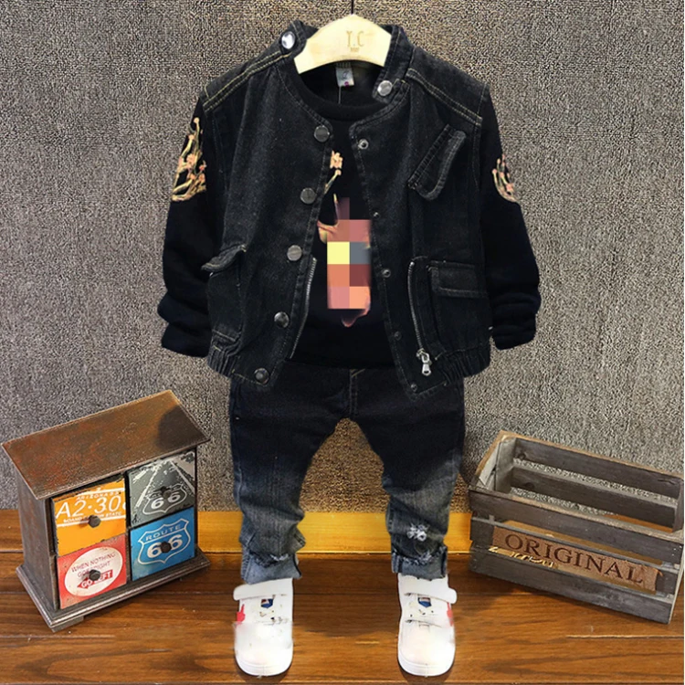 Boys Fashionable Denim Vest Personality Three-piece Suit Children Spring and Autumn Suit
