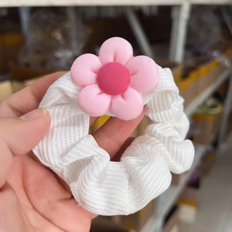 YT NEW Sweet Kids Cute Bear Large Scrunchie Spring New Sakura Pink Cartoon Elastic Hair Band Girl Flower Hair Rope