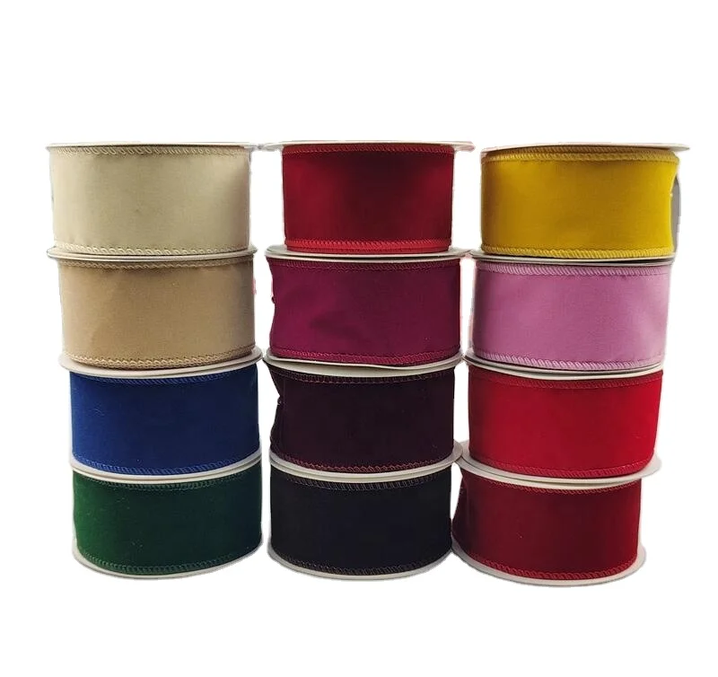 HL521265 wholesale Cheap 1.5 Inch Ribbon With Wire Red White Navy Blue Velvet Wired Ribbon Rolls