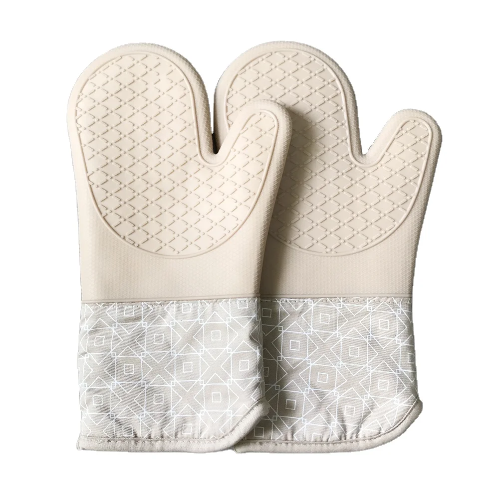
Extra Long Professional Heat Resistant Pot Holders Silicone Oven Mitts with Quilted Liner Flexible Oven Gloves 