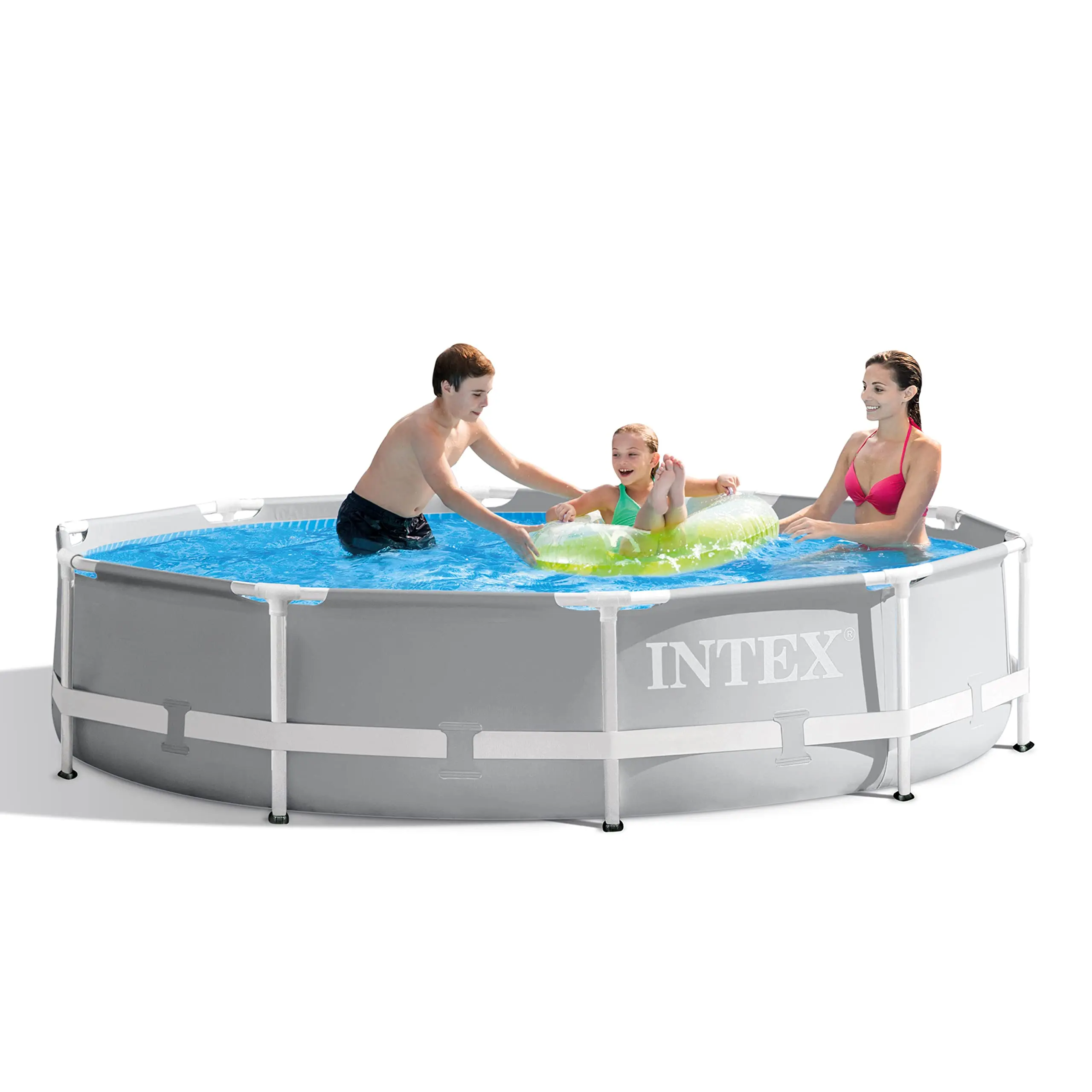 Round Metal Frame Above Ground Outdoor Swimming Pool Set with Filter Pump, Ladder, and Cover