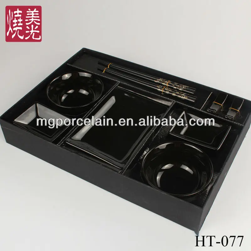 12 pcs shinny black japanese ceramic sushi set&stoneware tableware HT-077-1