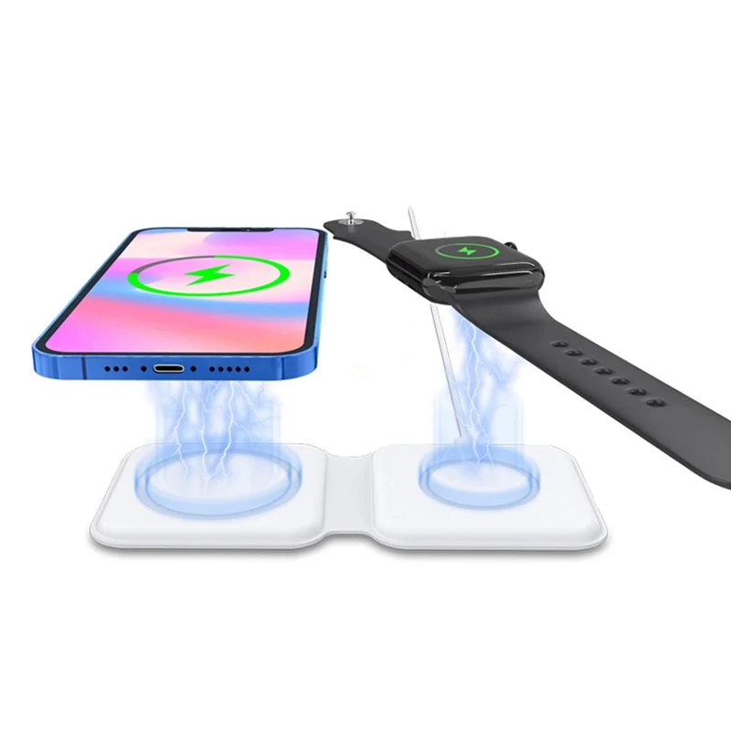 2 в 1 магнитное 15 Вт Qi Беспроводное зарядное устройство для iPhone 12 Pro для Apple Watch