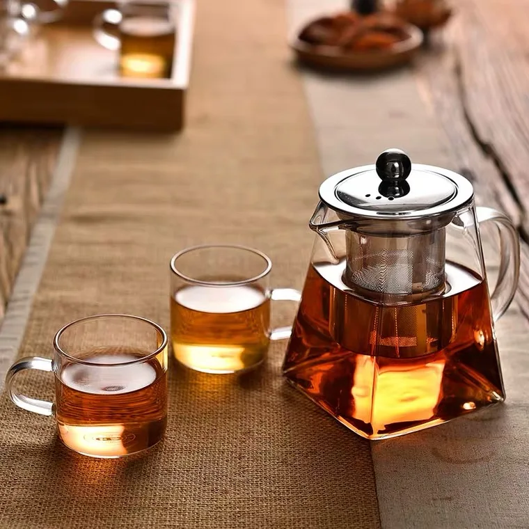 Hot Sale 550ml Square Bottom High Borosilicate Glass Teapot With Infuser