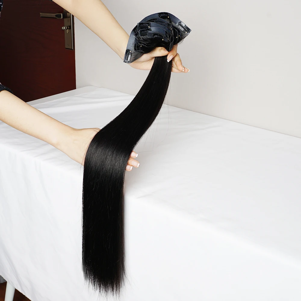 Salon PU Quality Double Drawn 100% Remy Seamless Clip-ins Human Hair Invisible Seamless Clip In Raw Hair Extension