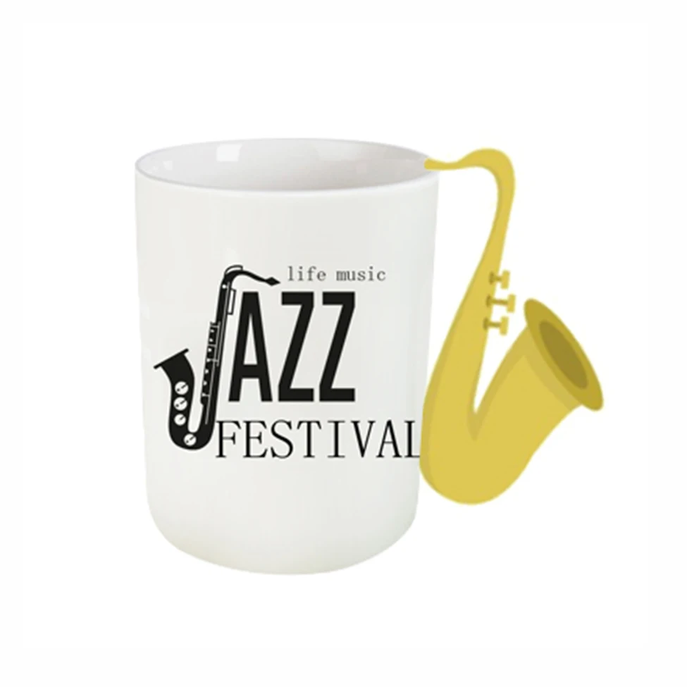 Customized creative saxophone speaker handle music lovers coffee mug 11oz white ceramic milk tea dessert cups