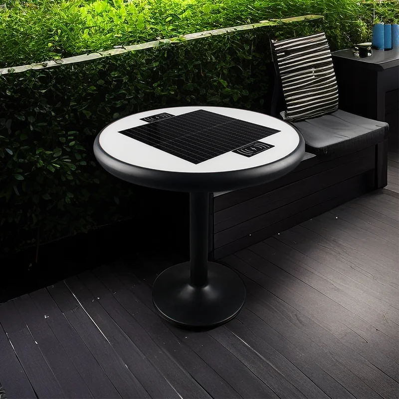 Cheap RGB LED Outdoor Garden Bench Phone Wireless Charging bluetooth Desk Smart Coffee Table Solar Charging Table