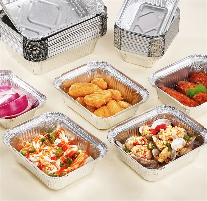 Newest Design Square Shape Colored Aluminum Foil Food Container With Lid Disposable Eco-friendly Home Kitchen Backing