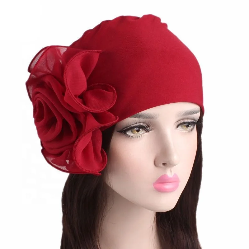 Unique Full Plain Beach Muslim turban Headwraps Big Flower Beanie Women Hat Head Scarfs Cancer hat