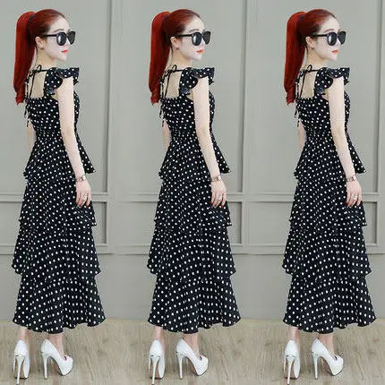 
Polka dot chiffon shirt female dress summer 2021 new Korean style waist slim French chiffon shirt dresses 