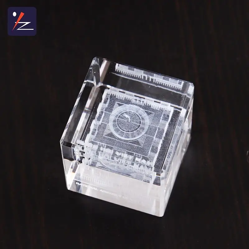 High-end Office Desktop Decoration Customized Building Model 3D Laser Engraved Crystal Cube