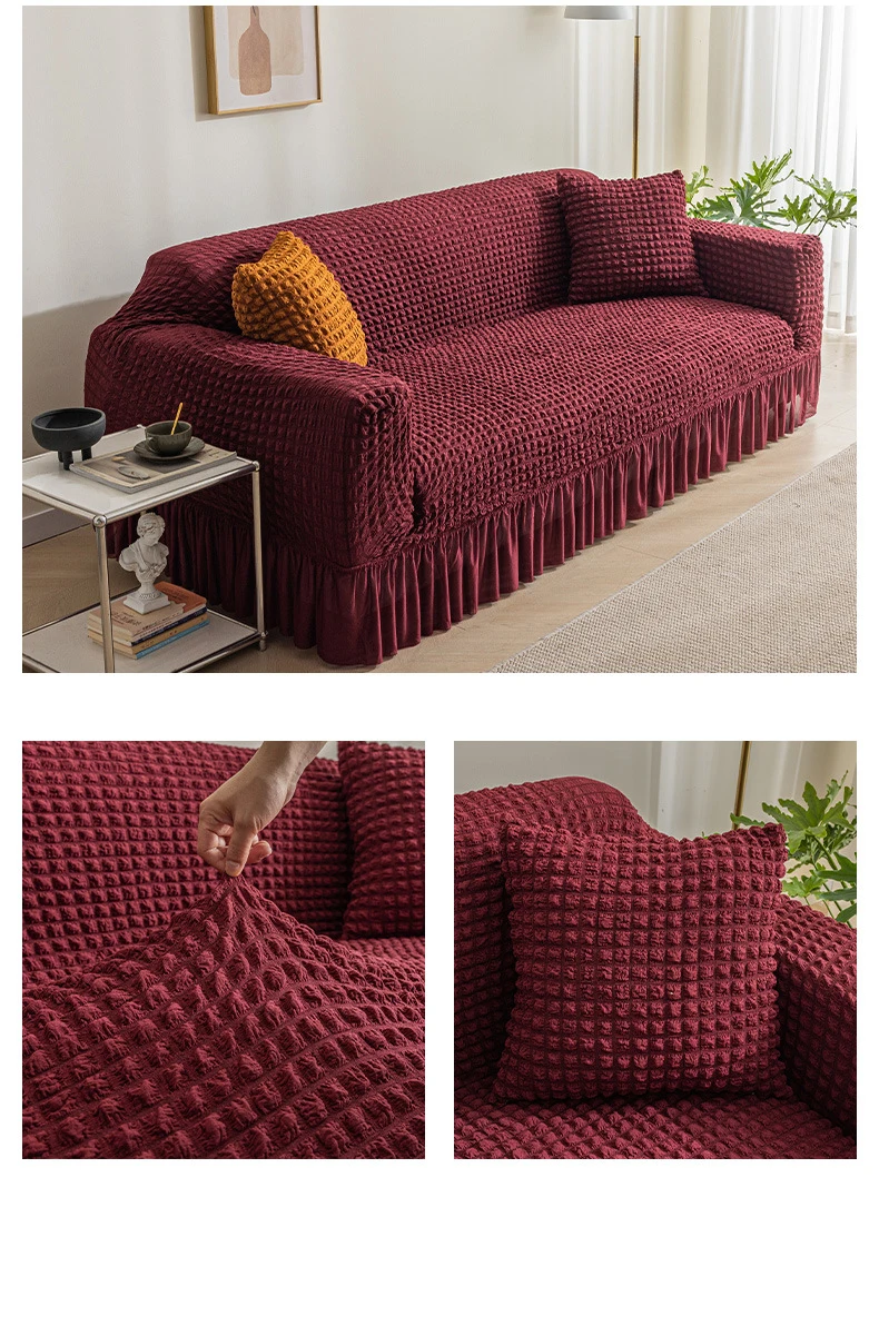 JQYC Wholesale Classical Elastic Bubble Sofa Cover Seersucker Fabric Sofa Covers Slipcovers Stain Resistant