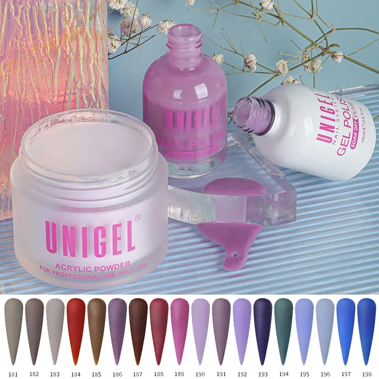 Unigel Wholesale #181-#198 Nails System Unigel 3in1 Matching Color Acrylic Dip Powder Gel Polish and Nail Lacquer Vagan