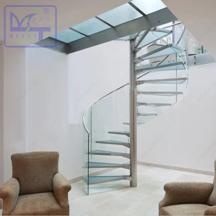 304/316 stainless steel glass stairway indoor/outdoor  spiral staircase made in China-Maist