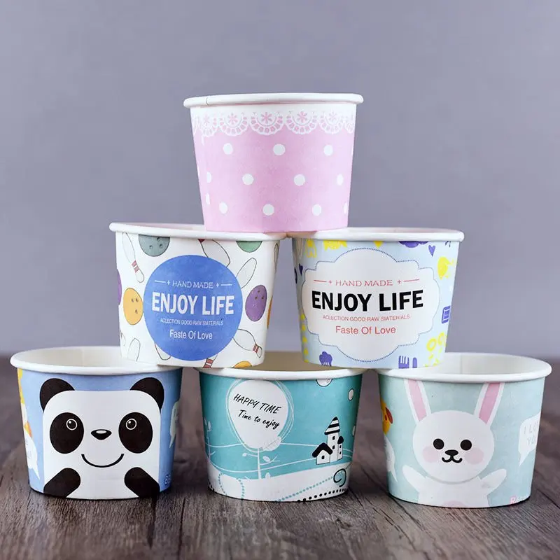 Summer Hot Sale Customized Disposable Printing ECO Ice Cream Paper Cup Paper Box With Transparent Lid/Paper Lid/Plastic Lid