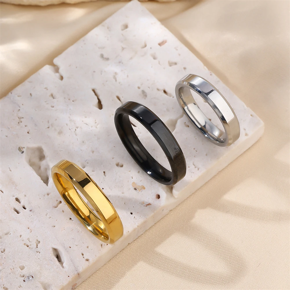 Factory Wholesale Custom Logo/Color Jewelry Fine 18K Gold Plated Stainless Steel Classic Fashion Simple Ring For Men Women