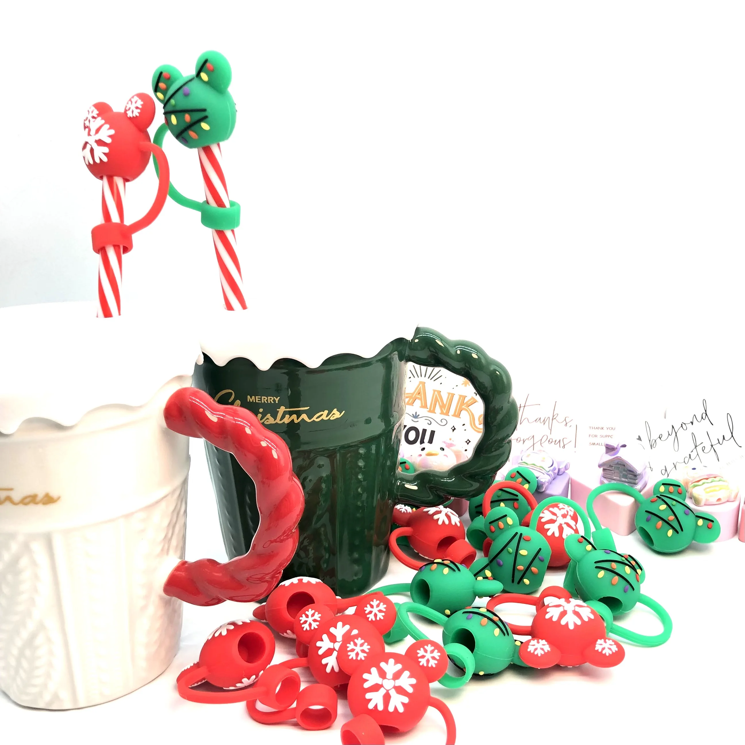 Silicone Christmas Straw Toppers 10mm Funny Tumbler Straw Plugs Dust-Proof for Stanley 30/40oz Tumbler Accessories