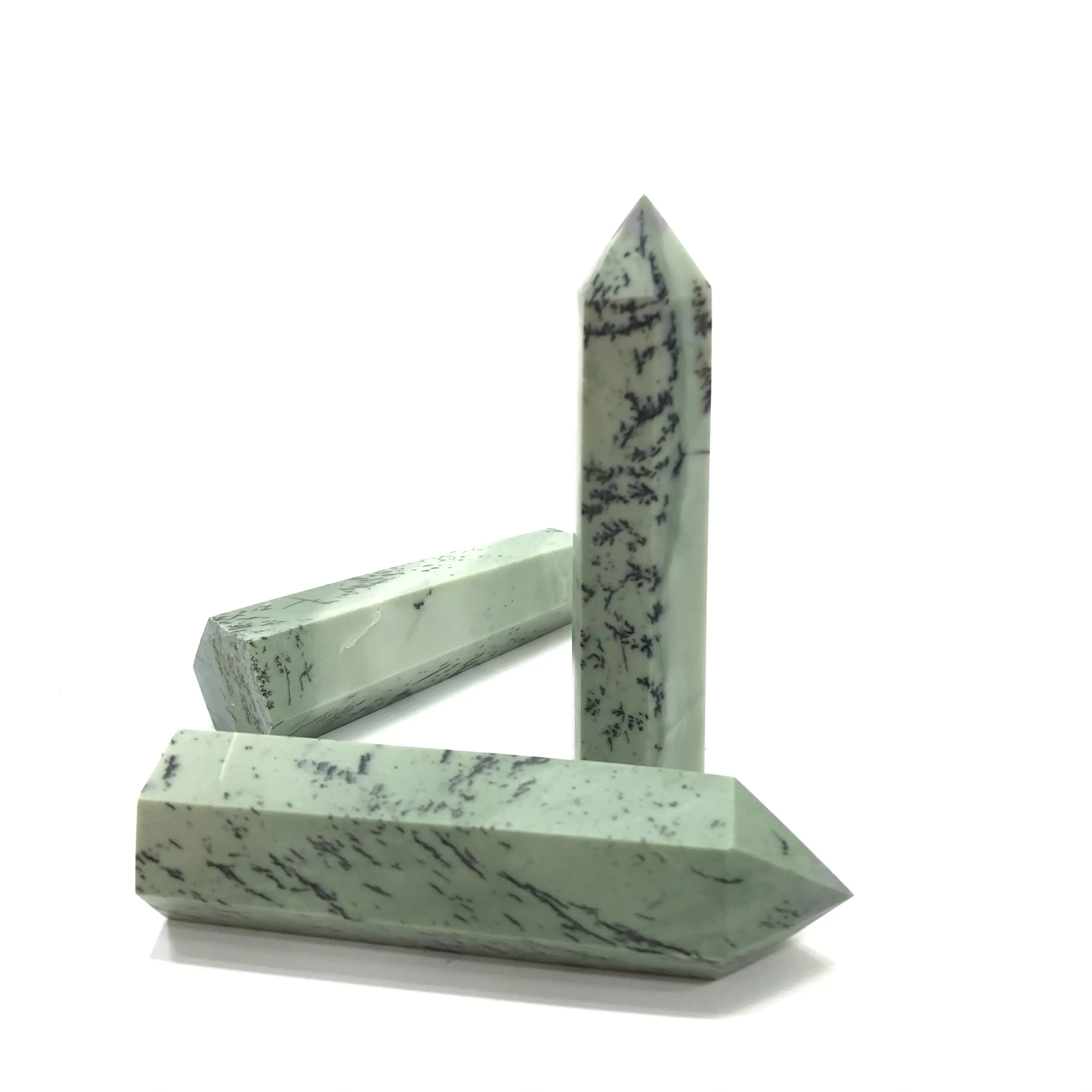 Natural Green Tree Jade Crystal Dendrite Tower Point For Home Decoration Gifts