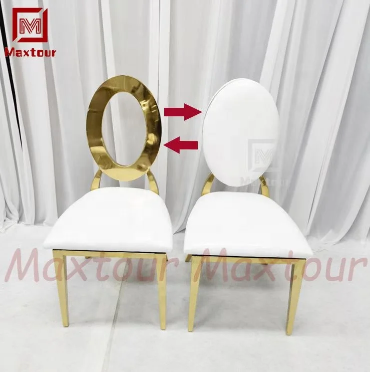 Luxury stainless steel furniture PU velvet stackable gold legs wedding dining chairs