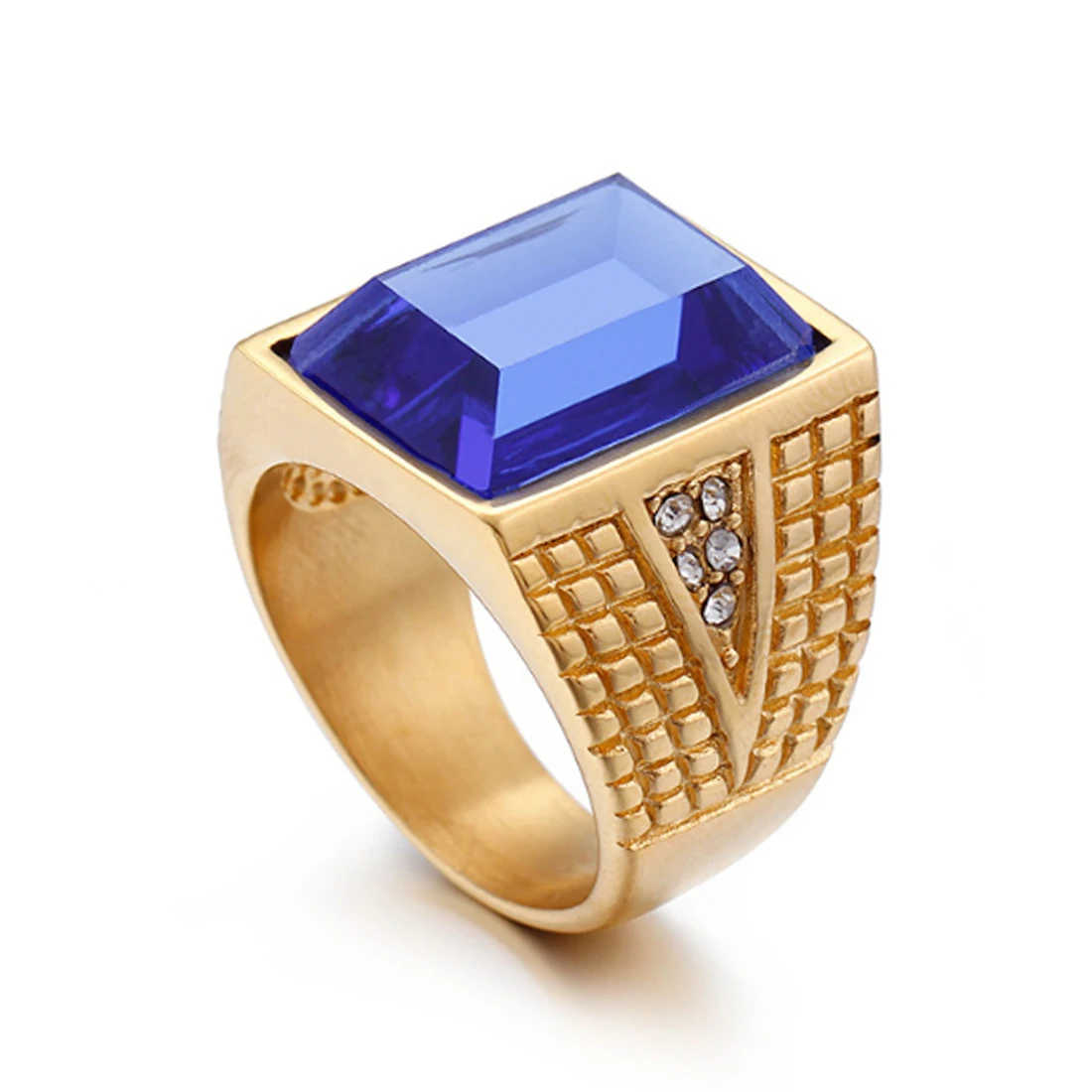 Ice Out Finger Big Diamond Rings Men Jewelry Lover Christmas Gift Cubic Zircon blue Ruby Gemstone Ring