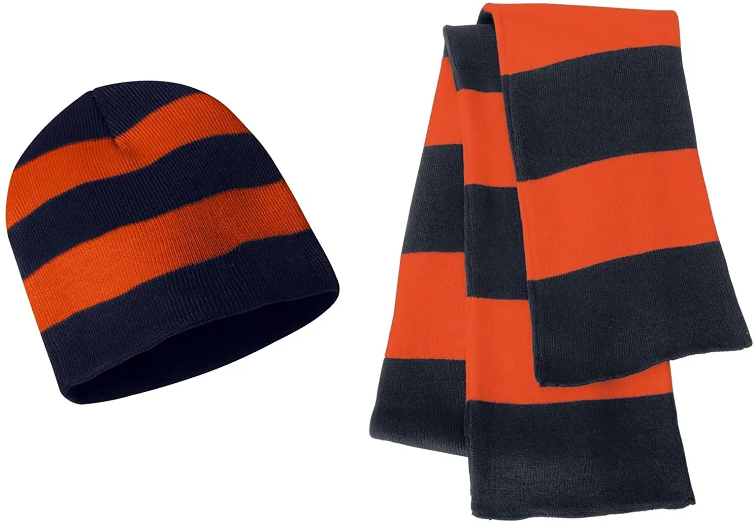 manufacturer directly supply hot warm soft popular chunky elegant Rugby soft acrylic knit stripe beanie scarf set