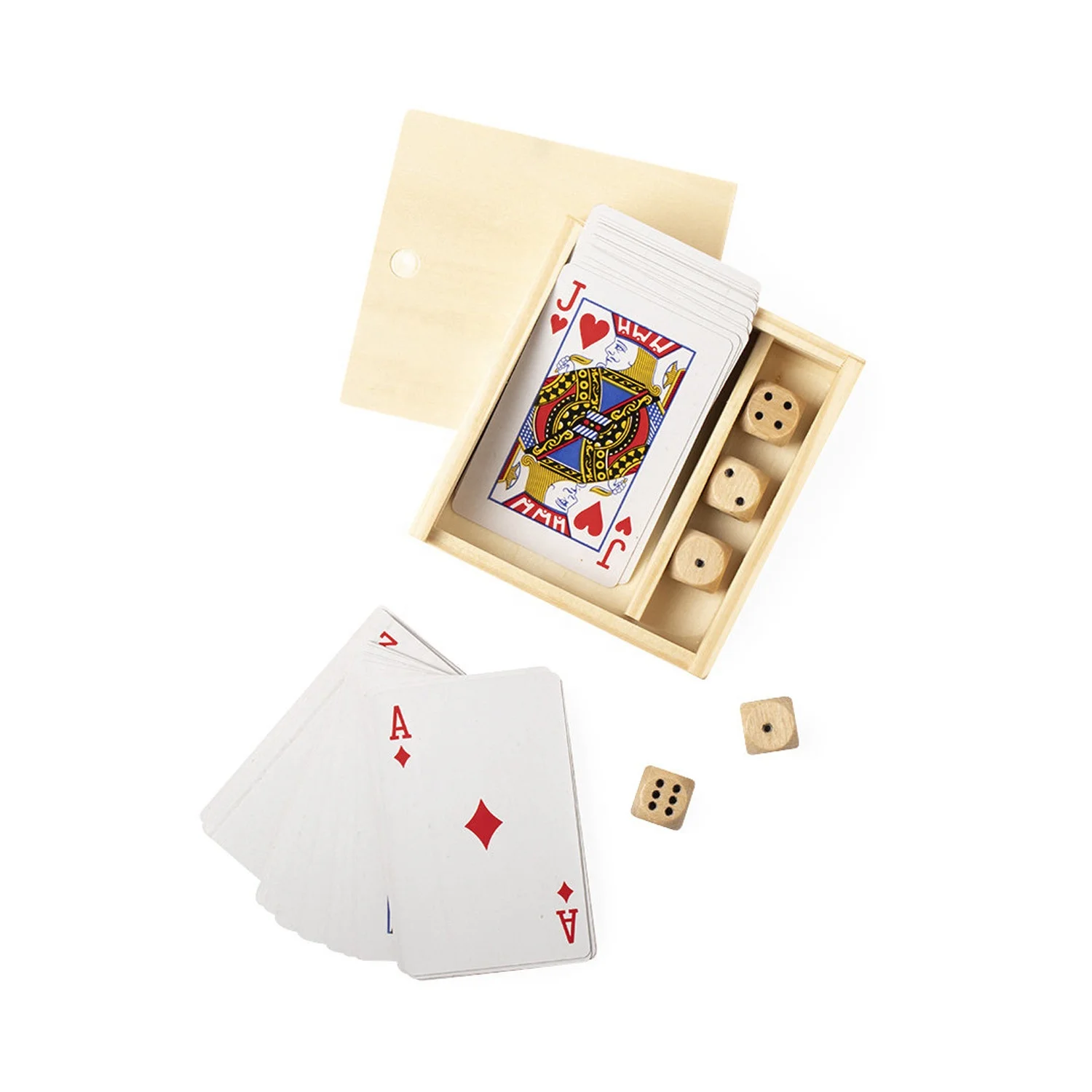 Tabletop Playing Card Game Set Wooden Dice in Storage Box
