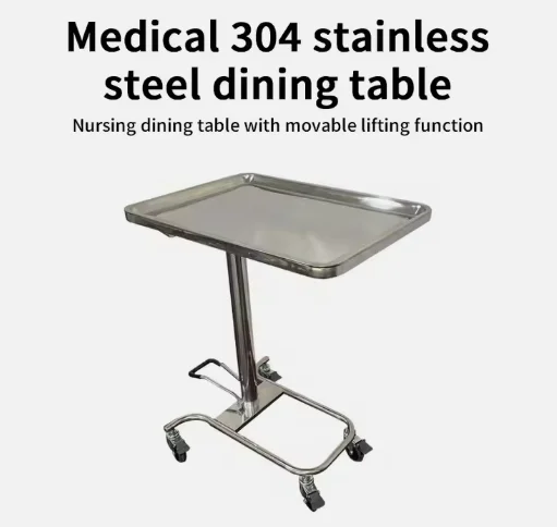 High Quality Instrument Cart  Stainless Steel trolley Hospital Furniture height adjustable surgical Hydraulic mayo table
