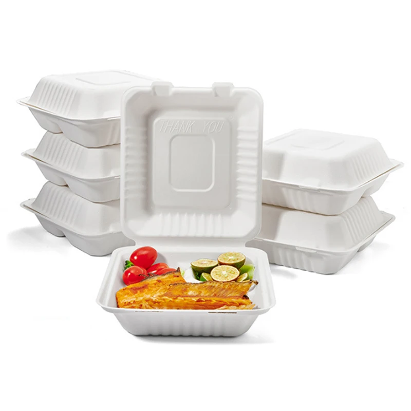 Customizable  Greaseproof and Microwavable Eco Friendly Bagasse Food Containers Biodegradable Lunch Box Disposable