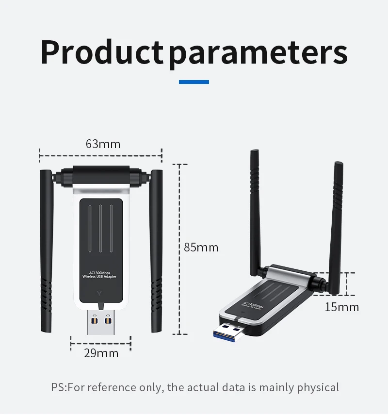 EOM/EDM Hot Selling USB 3.0 1300M Usb Wifi Adapter Wireless Network Adapter 1300 Mbps 500 Meters 5ghz 802.11ac 2.4 / 5 Ghz Wifi