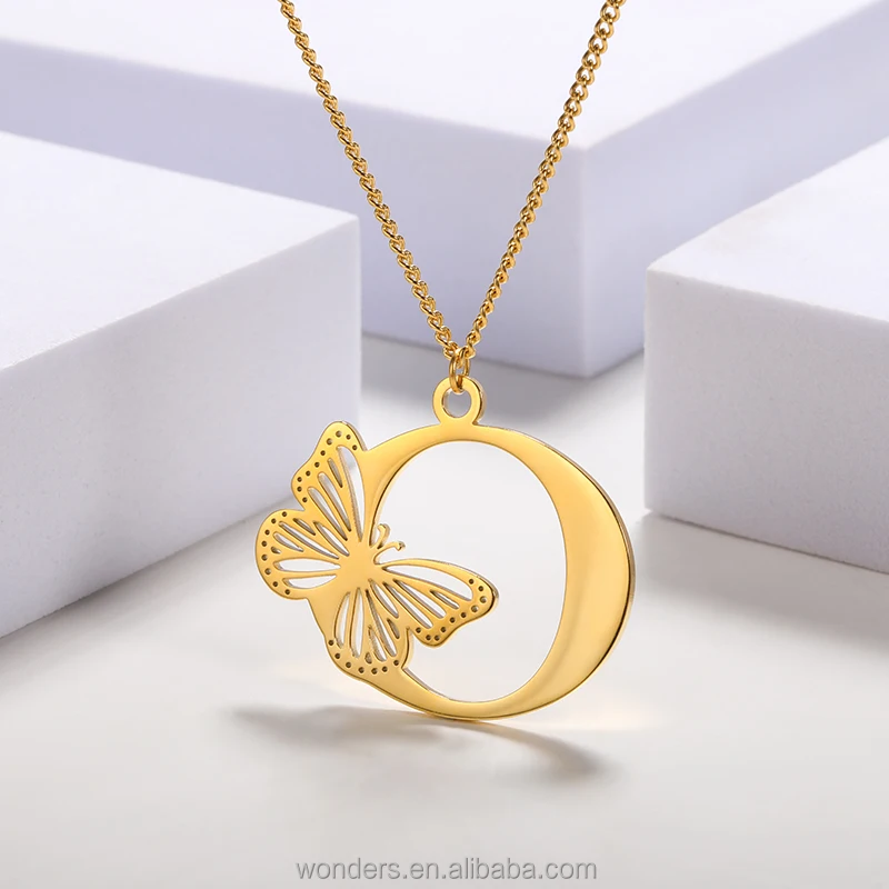 Inventory Stainless Steel Women Necklace Butterfly Initial Alphabets S M J Necklaces