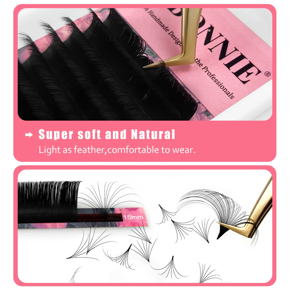 Fluffy matte soft blooming easy fan 15mm 23mm auto fan lashes 003 005 0.07 C D CC DD L M curl easy fan eyelash extention